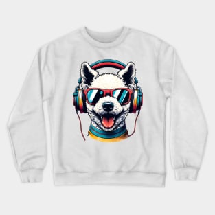 Smiling Pumi DJ Rocks in Colorful Japanese Art Crewneck Sweatshirt